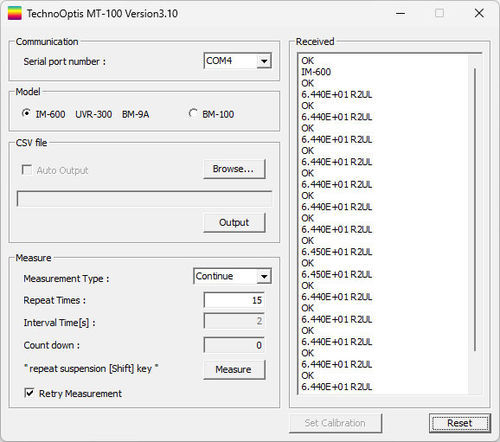 测量软件 - MT-100 - Techno Optis Co., Ltd. - 校准 / 检查用 / Windows