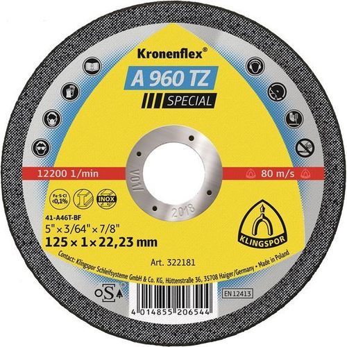 薄板切削盘 - A 960 TZ Special - KLINGSPOR - 用于不锈钢 / 细薄 / 用于角磨机
