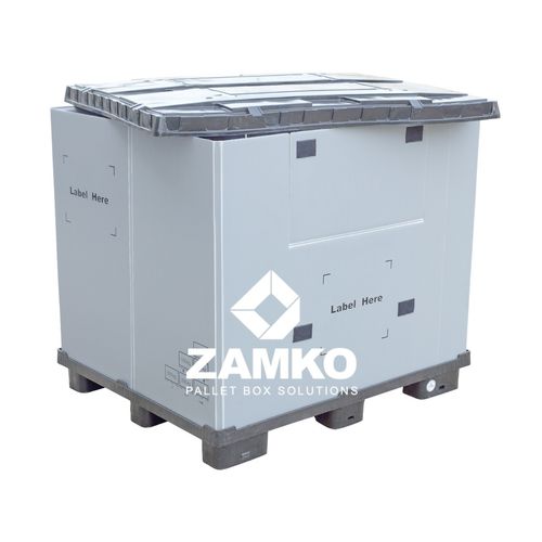 塑料货盘箱 - PAN.b87.F - ZAMKO - 堆垛 / 带盖 / 带有折叠栏板