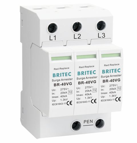 2型避雷器 - BR-40VG 3P series - Britec Electric Co., Ltd - II 级 / 插入式 / DIN导轨