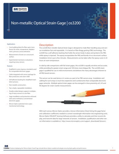 Non-metallic FBG optical strain gage, os3200