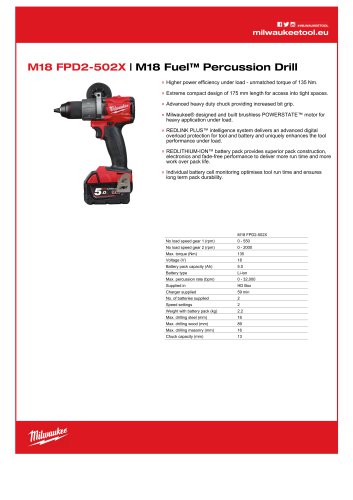 M18 FPD2-502X | M18 Fuel™ Percussion Drill