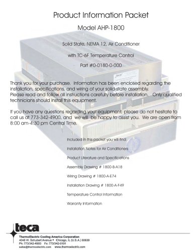 Product Information Packet Model AHP-1800