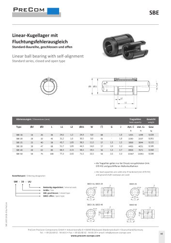 Linear ball bearing, with self alignment, standard series