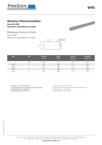 Miniature Precision Shafts, stainless steel, acid proof