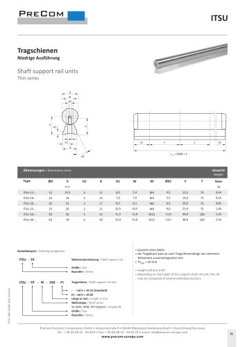 Shaft support rail units, thin series