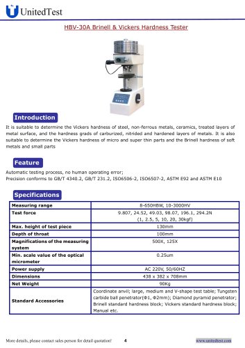 United Test HBV-30A Brinell & Vickers Hardness Tester