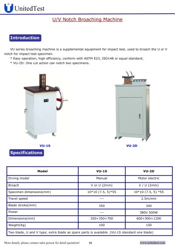 United Test Impact test sample UV notch broaching machine