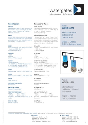 WGEB-xx-ML - Knife-Gate-Valve bidirectional manual lever