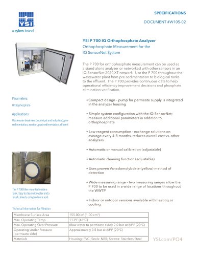 P 700 Orthophosphate Analyzer Specifications Sheet