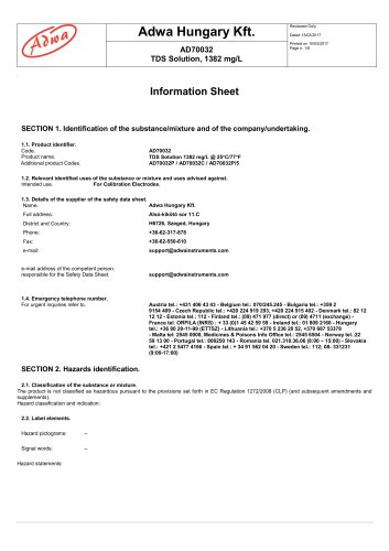 AD70032 TDS Solution, 1382 mg/L