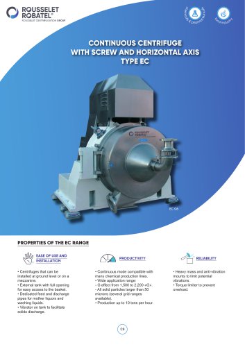 Continuous centrifuge with srew and horizontal axis type EC