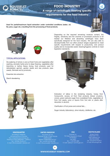 Food industry: a range of cenrifuges meeting specific requirements for the food industry 