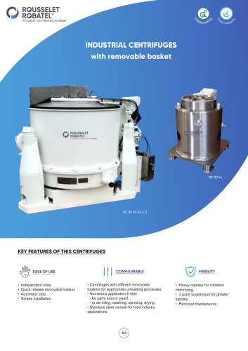 Industrial centrifuges with removable basket
