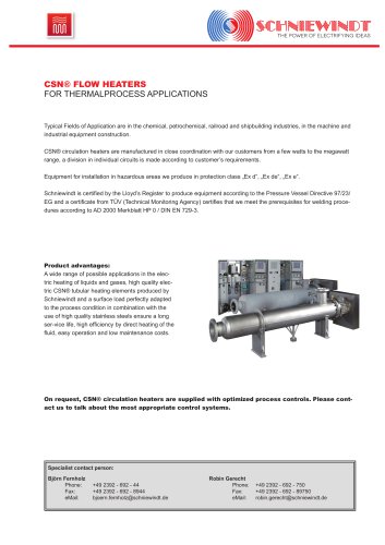 CSN® FLOW HEATERS  FOR THERMALPROCESS APPLICATIONS