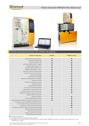 Product data sheet VAPODEST 500 / 500 Carousel