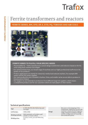 Ferrite transformers and reactors Product Sheet