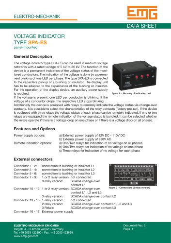 VOLTAGE INDICATOR TYPE SPA-ES panel-mounted