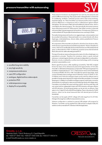 CRESSTO - SV series - datasheet - differential low pressure transmitter with autozeroing