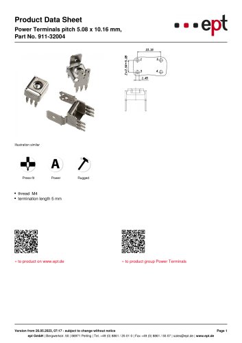 Power Terminals pitch 5.08 x 10.16 mm, Part No. 911-32004