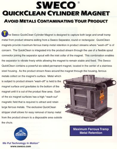 Sweco QuickClean Cylinder Magnet - Avoid Metals Contaminating Your Product