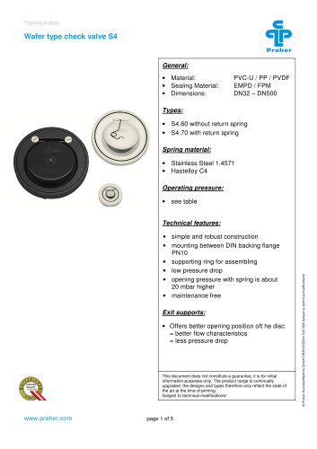 Praher Wafer Check Valve S4 PP