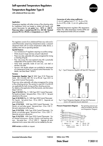 Self-operated Temperature Regulators Temperature Regulator Type 8