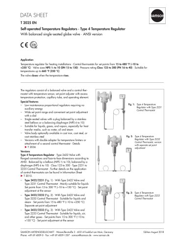 Self-operated Temperature Regulators · Type 4 Temperature Regulator