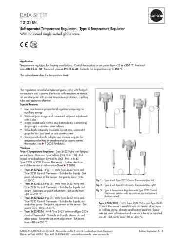 Self-operated Temperature Regulators · Type 4 Temperature Regulator