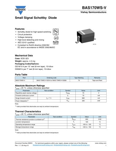 Diodes - Small-signal Schottky diodes BAS170WS-V