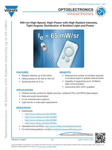 Infrared Emitters: 940-nm High-Speed, High-Power