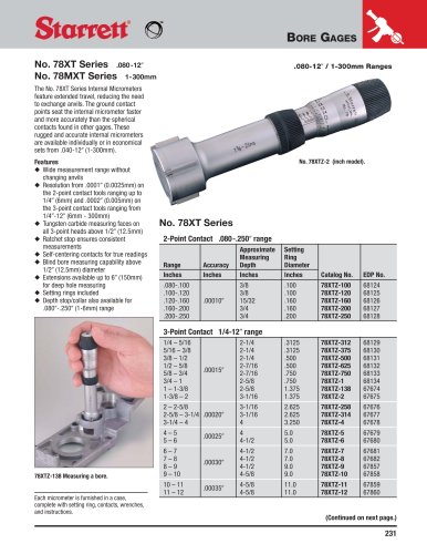 BORE GAGES No. 78XT Series
