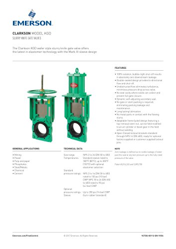 CLARKSON MODEL KGD SLURRY KNIFE GATE VALVES