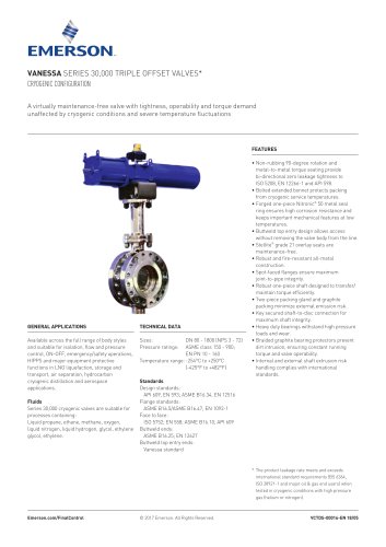 Vanessa Series 30,000 Triple Offset Valves* Cryogenic Configuration