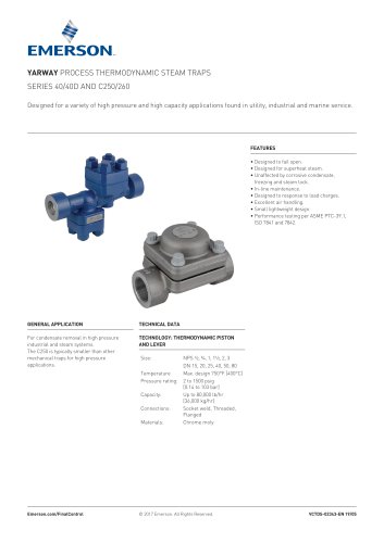 YARWAY PROCESS THERMODYNAMIC STEAM TRAPS SERIES 40/40D AND C250/260