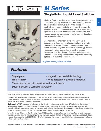 Catalog page: Single-Point Liquid Level Switches