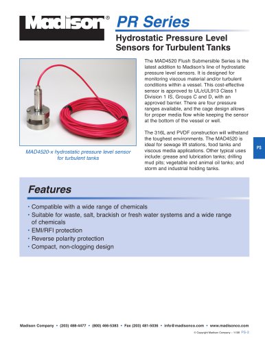 Hydrostatic Pressure Level Sensors for Turbulent Tanks