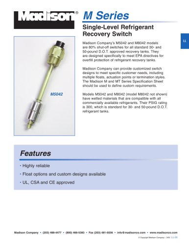 Single-Level Refrigerant Recovery Switch (M Series)