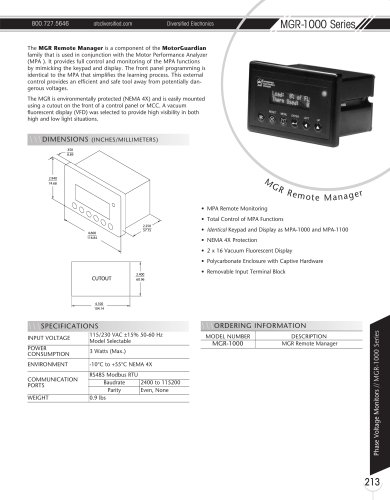 Marsh Bellofram Diversified Electronics Division MGR-1000 Series Remote Manager (Motor Phase Voltage Monitor) 