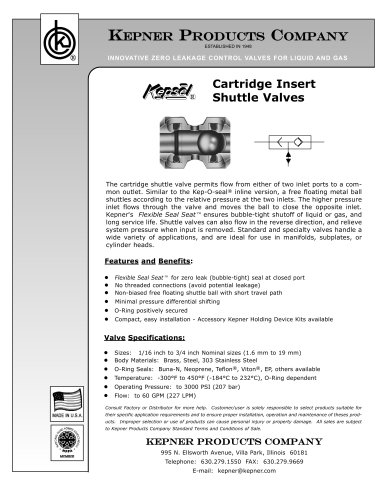 Cartridge Shuttle Valves