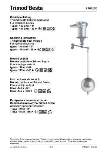 Operating Instructions &ndash; types 140,140,145,146