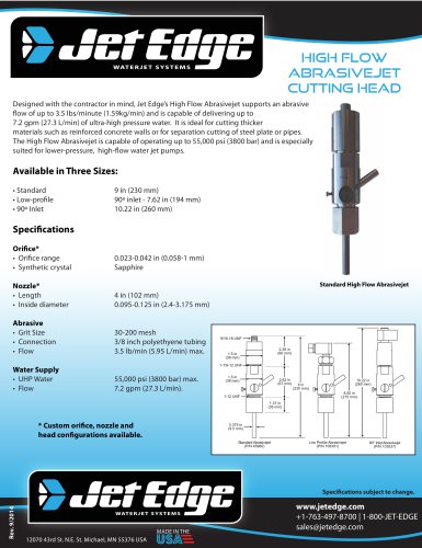 high flow abrasivejet cutting head