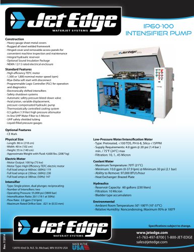 IP60-100 WATERJET INTENSIFIER PUMP