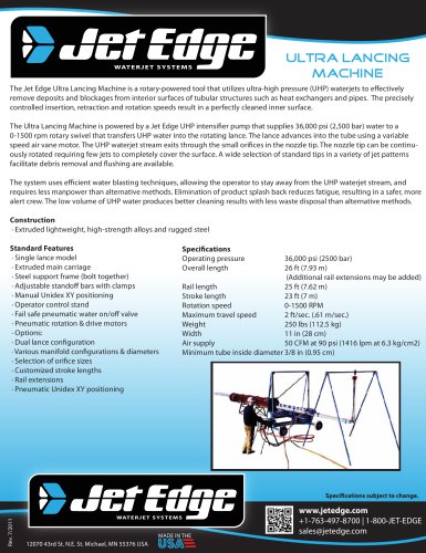 Ultra Lancing Machine - Rotary Waterjet Tool