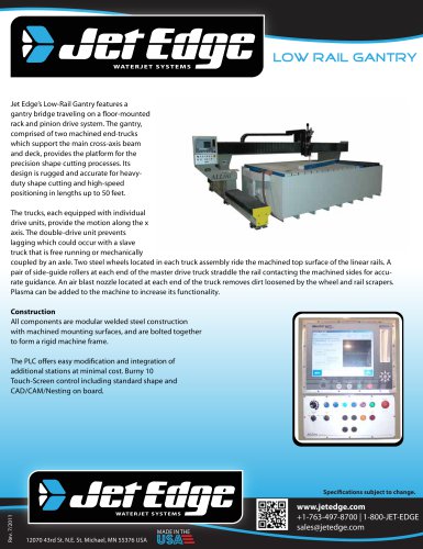 Waterjet Cutting System - Low Rail Gantry (Large Format)