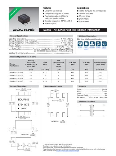 PAD00x-T764 Series Push-Pull Isolation Transformer