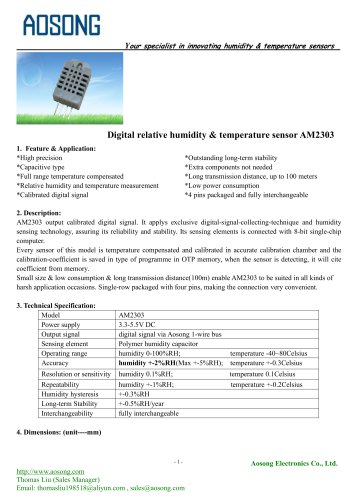 Digital humidity and temperature sensor-AM2303 AOSONG