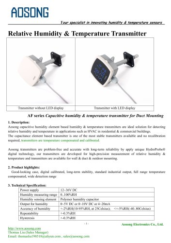 Humidity & temperature transmitter-AF series AOSONG