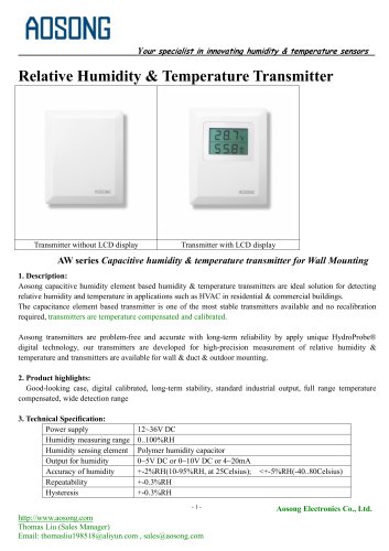 Humidity & temperature transmitter-AW series AOSONG