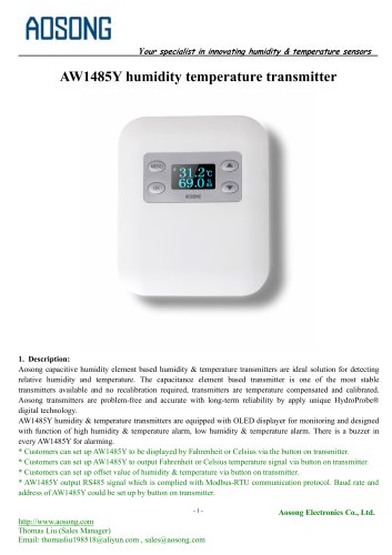 Humidity temperature transmitter-AW1485Y AOSONG